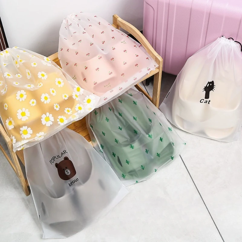 10Pcs Transparent Waterproof Travel Cosmetic Bag Towel Socks Plastic Drawstring Storage Bag Bathroom Transparent Beach Bag