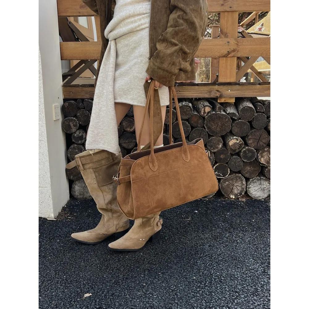 

Высококачественная легкая роскошная большая вместительная портативная сумка-тоут из замши, простая универсальная сумка на плечо для подмышек