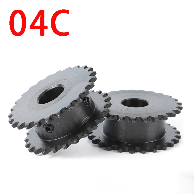 False Double Row Sprocket Wheel Gear, Double Drive, 04C Roller Chain, 04C-2 Duplex Sprocket, 15 Teeth, 20 Teeth, 25 Teeth,1Pc