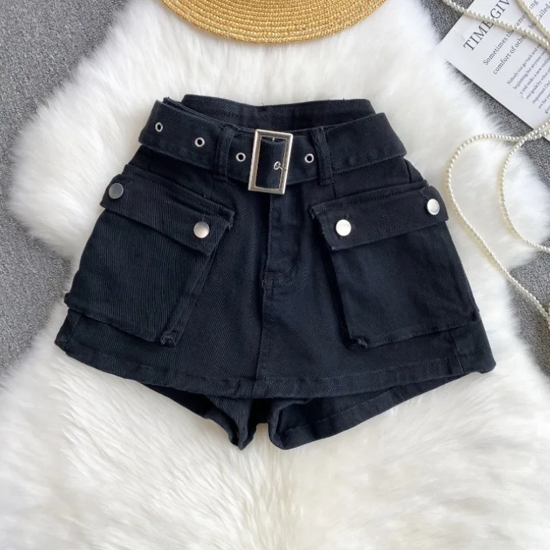 American Retro Hot Girl Denim Shorts Workwear Style Culottes Female High Waist Slimming Versatile Denim Shorts Women Exquisite
