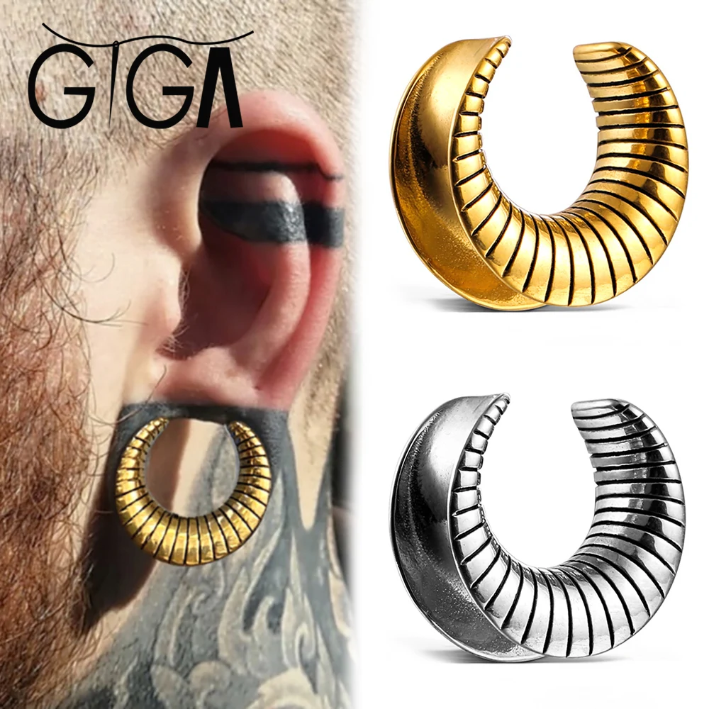 

Giga 2PCS Ear Stretcher Plugs Tunnels Simple Saddle Gauges 0g-1inch Stainless Steel Body Piercing Earrings for Stretched Earlobe