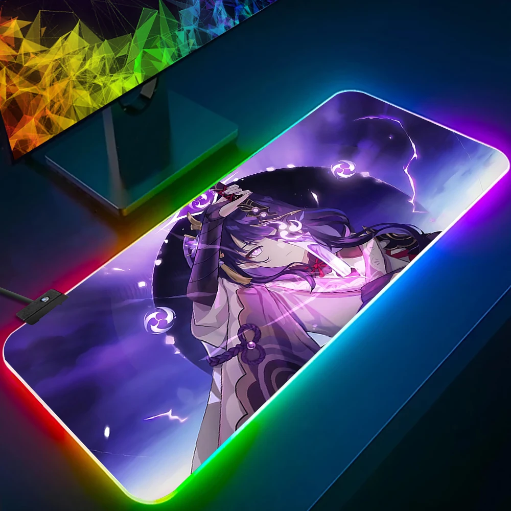 Anime Purple Beautiful Girl RGB Pc Gamer Keyboard Mouse Pad Mousepad LED Glowing Mouse Mats Rubber Gaming Computer Mausepad