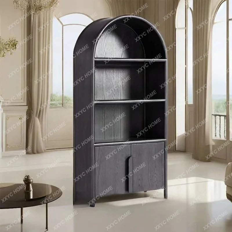 

light luxury solid wood bookcase, living room simple locker, arched open bookshelf
