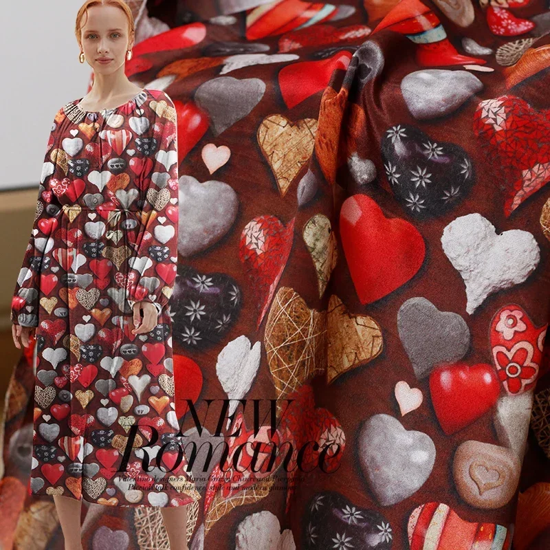 

Redraspberry 114cm 12momme Heart Candy Printed Crepe de Chine 100% Silk Materials Shirt Dress DIY clothes fabrics Freeshipping