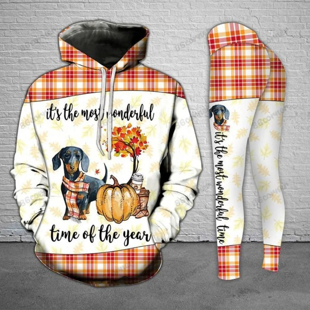 2025 New Personalized Street Fashion 3D Printing Cute Animal Dog Girl Sweater Set - Hoodies - Funny Fashion Sweatshirts Leggings