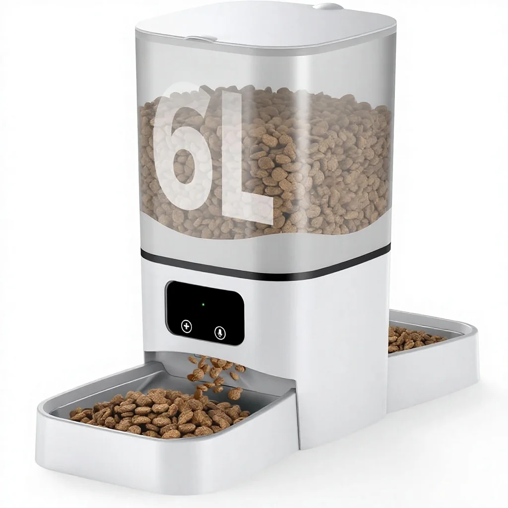 Automatic Cat Feeder for 2 Cats, 6L/25-Cup Smart WiFi APP-Controlled Dry Food Dispenser with Dual Power Supply