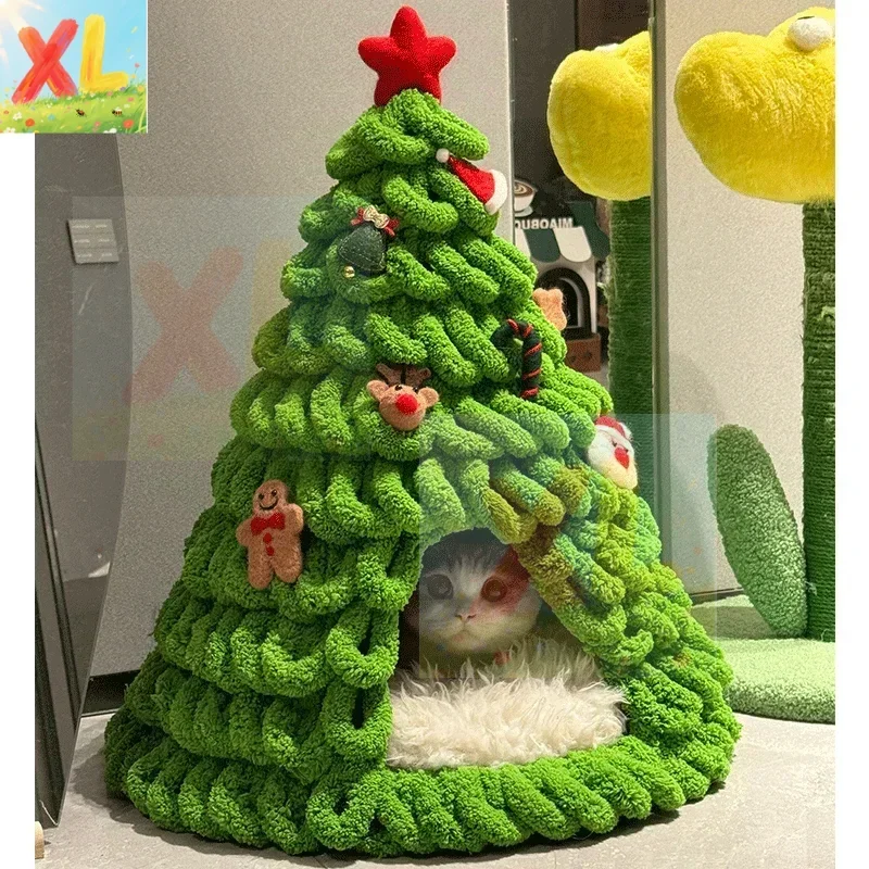 

Christmas tree cat nest DIY material bag carton homemade kennel to keep warm in autumn and winter, universal in all seasons