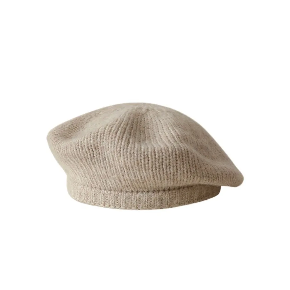 

Вязаная шапка-берет из мохера, однотонная, в стиле Харадзюку, шерстяная, теплая, пушистая, восьмиугольная, для девочек