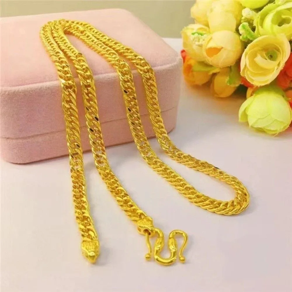 Alloy Electroplated Cuban Link Chain Necklace Fade Resistant Hypoallergenic Saddle Chain Necklace Adjustable Chunky