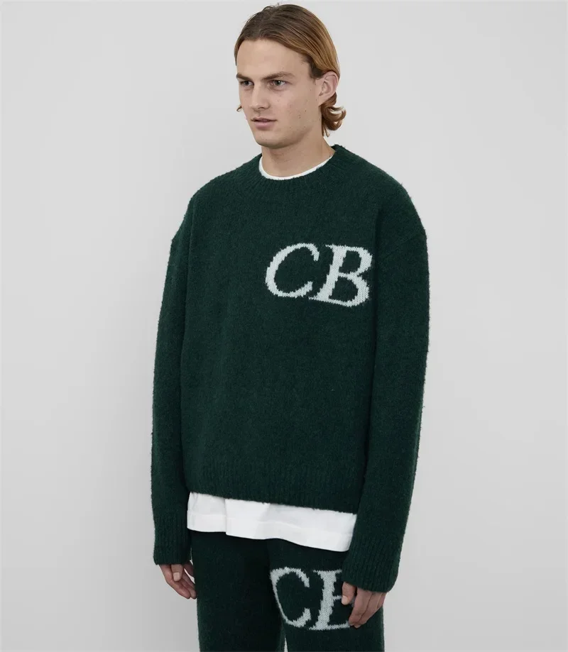 25ss Oversized CB Logo Woolen Sweater Top Quality CB Jacquard Crewneck Mens Knit Pullovers Casual Women Black Hoodies