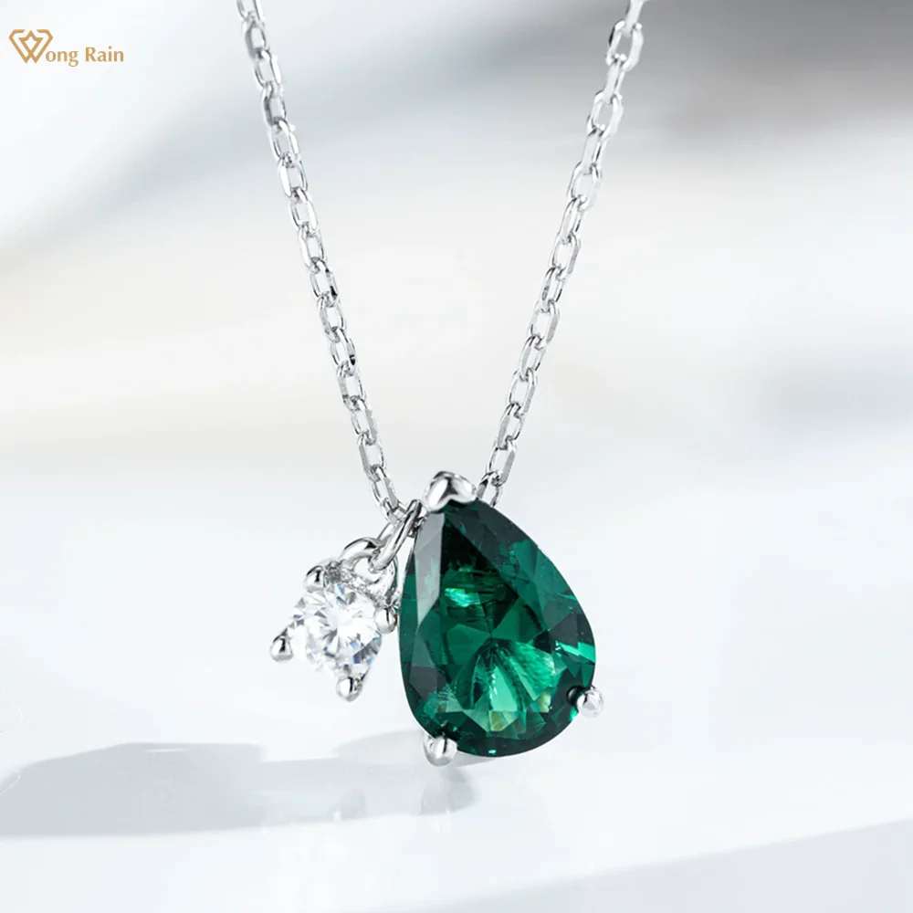 

Wong Rain 925 Sterling Silver Pear Cut Emerald Ruby High Carbon Diamond Gems Water Drop Pendant Necklace Fine Jewelry Wholesale