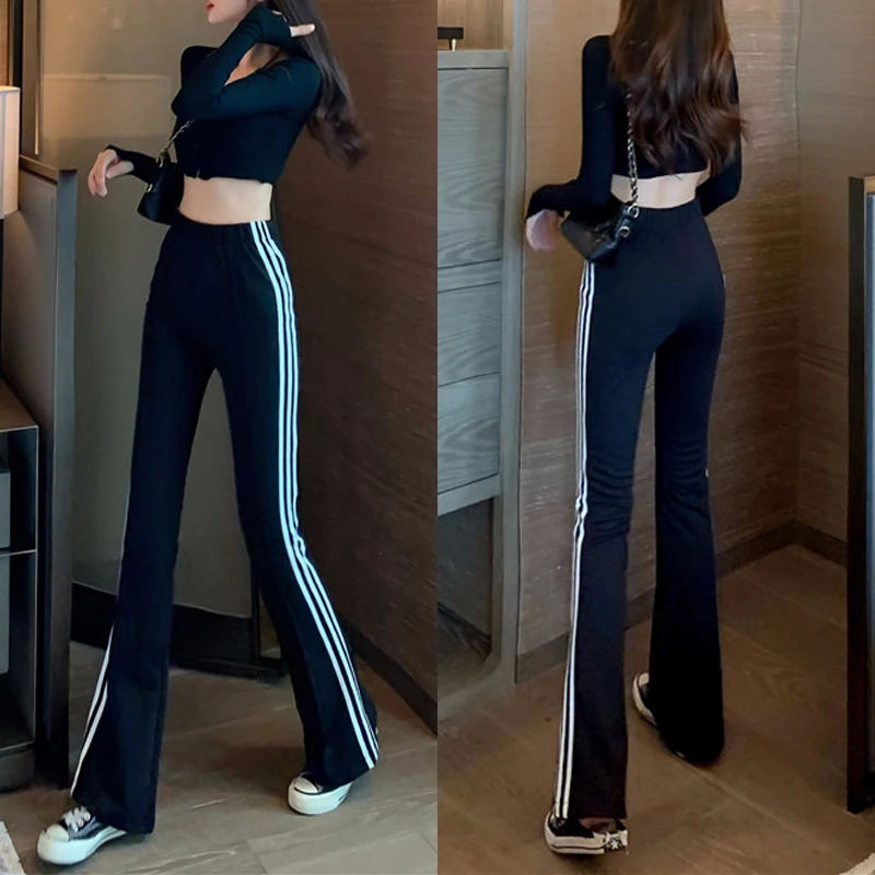 High Waisted Sweatpants Women Joggers Korean Fashion Striped Sports Trousers  Women Streetwear Wide Leg Casual Pants