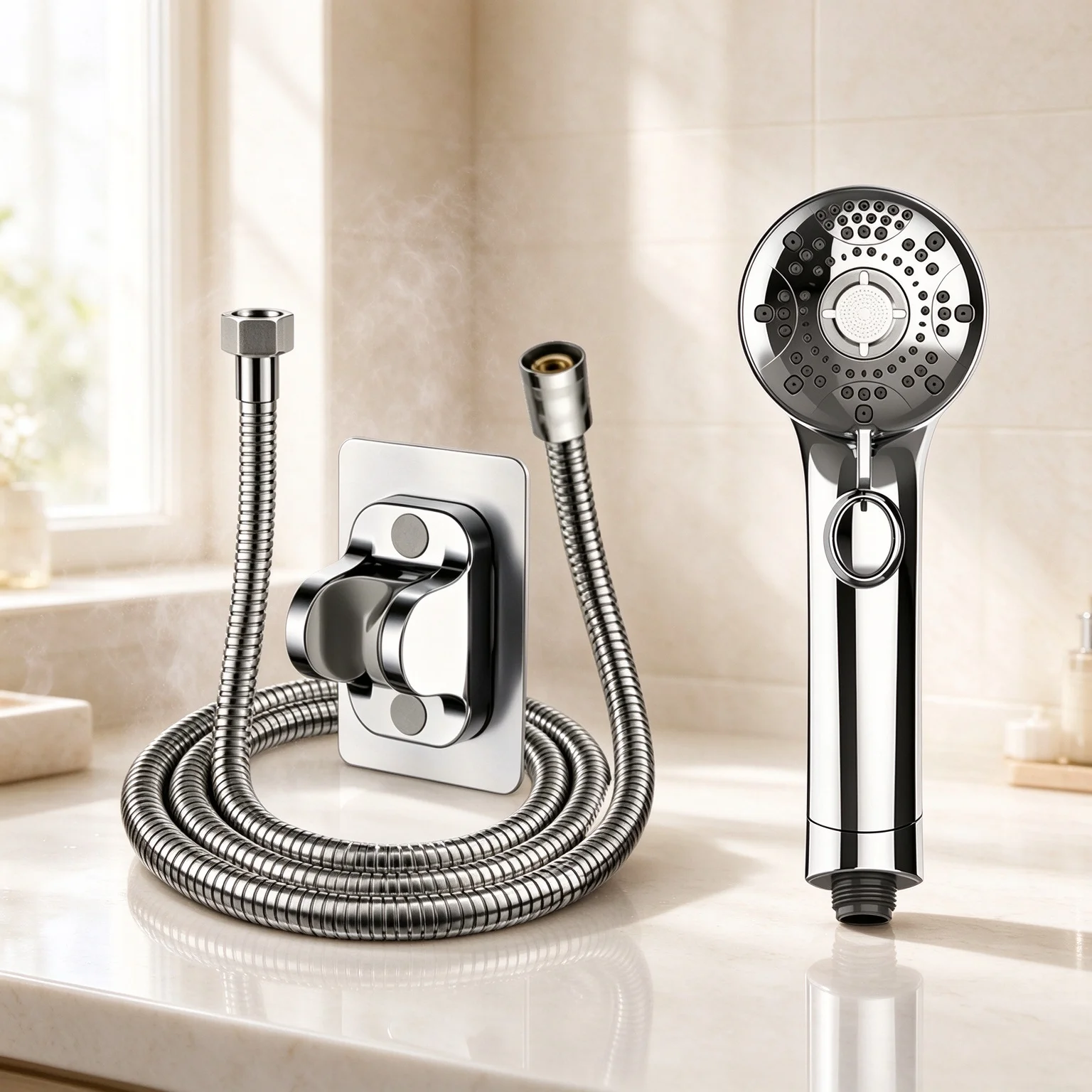 Nano Skin Care Hand Shower Head 6 Modes High Pressure Water Saving Mist Soft Stream Stop Switch with 1.5M Hose and Bracket