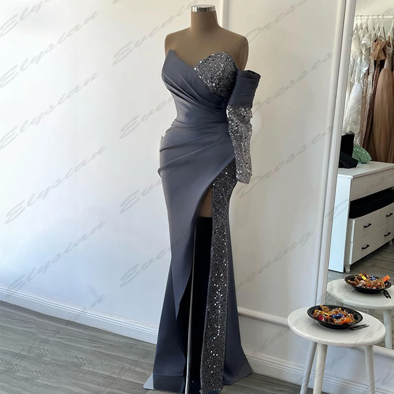 Elegant Gorgeous Satin Evening Dresses For Women Fashion Sexy Off Shoulder High Slit Female Simple Slimming Mopping Prom Gowns