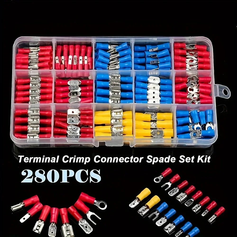 [280pcs D-FLIFE Kit] D-FLIFE 280pcs Electrical Terminal Kit | Durable Insulated Connectors for Spade, Ring, Fork & Butt