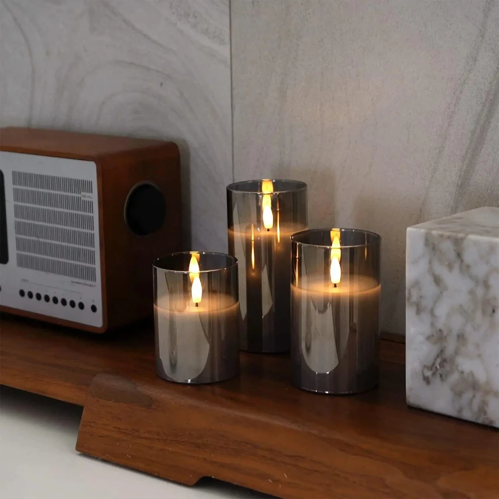 3pcs Electronic Candles LED Remote Control Circular Transparent Flameless Candle Lamp Suitable Home Banquet Party Decoration