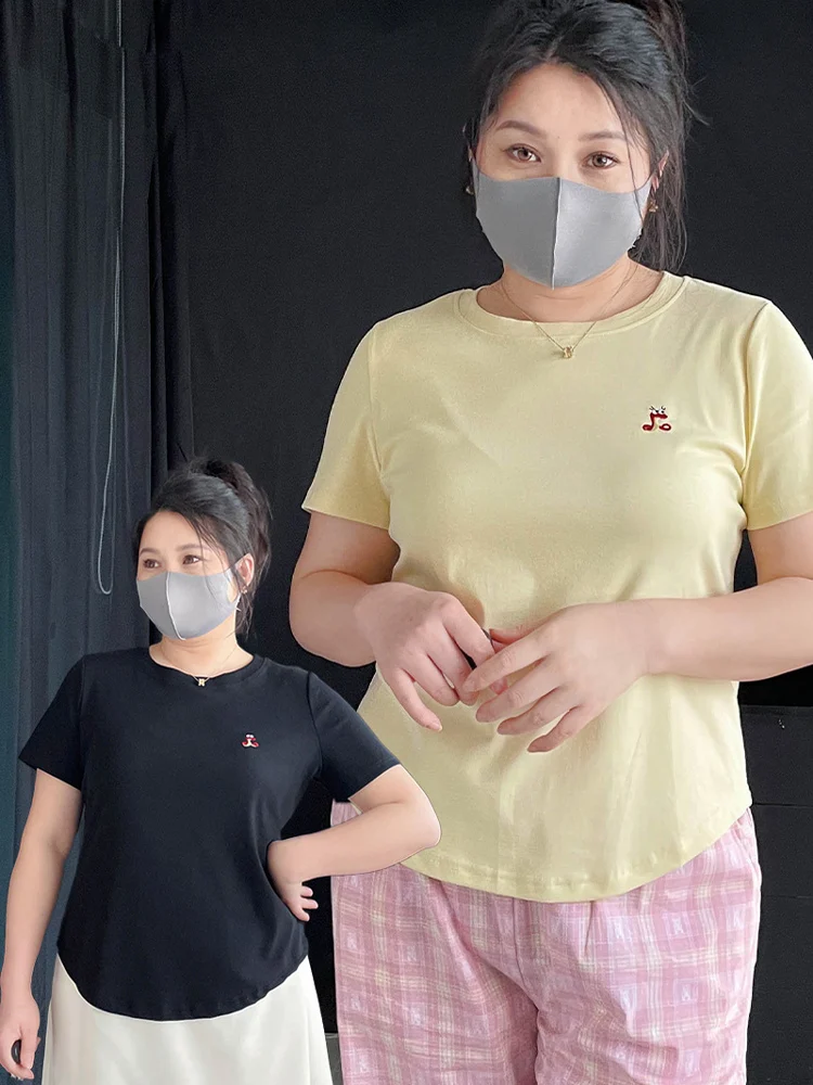 

Slimming ort Sve Women's T-irt Pure Cotton round Ne f Sve Summer Top plus Size Korean Sle Commute Faion