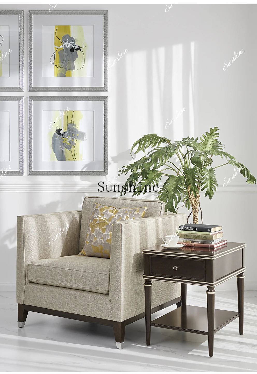 

Modern simple fabric straight row three-person small apartment living room modern single sofa FT