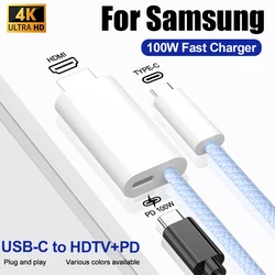 Type C to HDMI Cable 4K 1080P With 100W PD Charging Port For Laptop Tablet iPad Pro Samsung Galaxy S24 S23 USB USB C to Hdmi 2.1