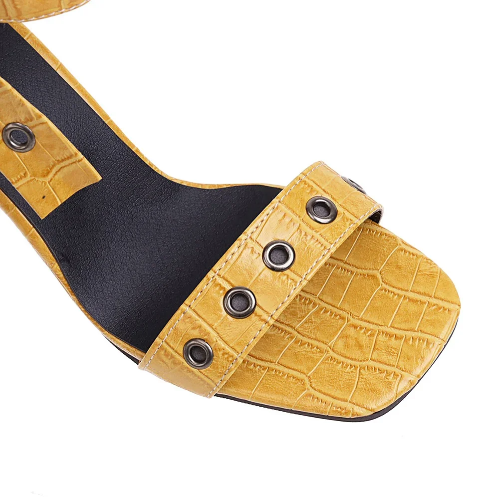 New Summer Sexy Yellow Black Women Sandals Fashion High Round Heel Office Lady Shoes Plus Small Big Size 32 43 45 48