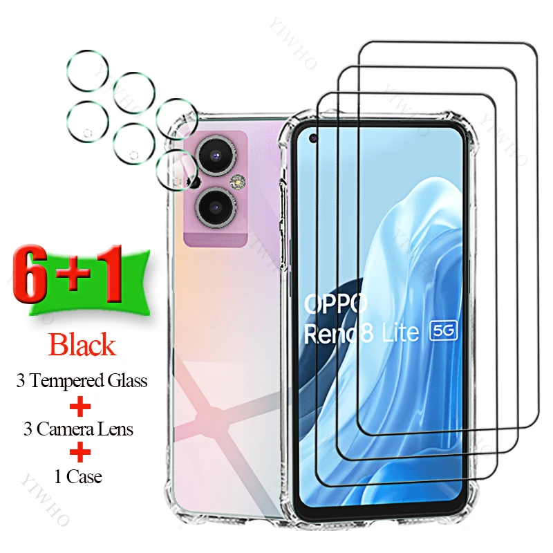 6+1 Screen Protectors Tempered Glass for Oppo Reno8 Lite Soft Silicone Case Camera Cover for OPPO Reno 8Lite 8lite 6.43