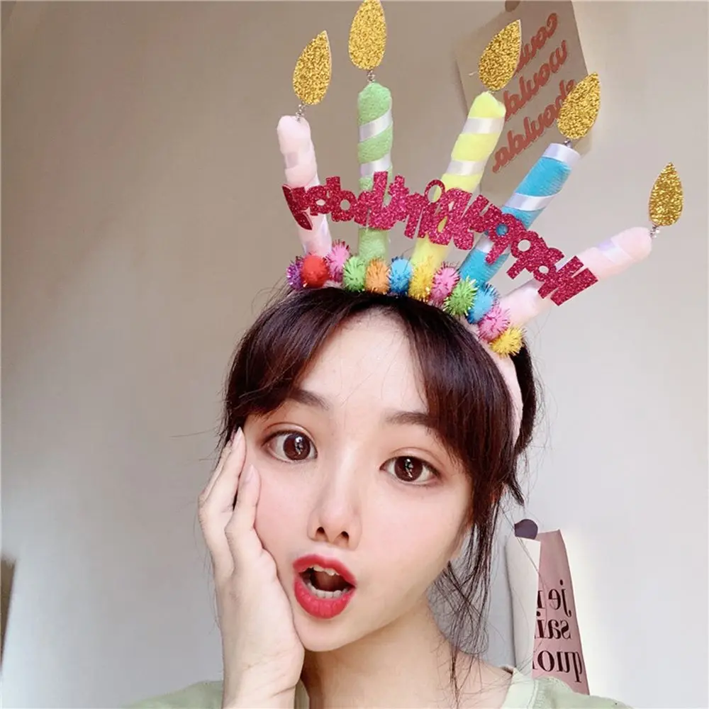 Children Headwear Happy Birthday Candle Crown Kids Women Hair Hoop Hair Accessories Birthday Hairband Korean Style Headband