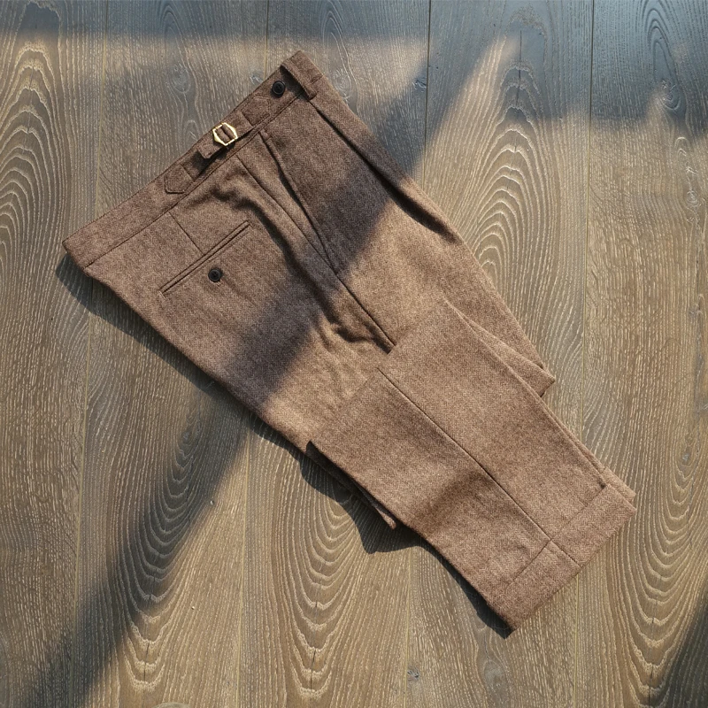 

Мужские шерстяные брюки CAILW прямого кроя с регулируемой талией на пуговицах, из грубого твида, модные городские повседневные зимние длинные брюки