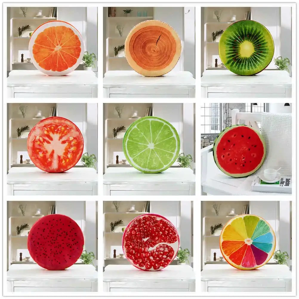 Coussin en peluche doux et rond, design de fruits épais, coussin de chaise de bureau hypothécaire ami, coussin de siège de dessin animé mignon pour la maternelle, coussin de canapé de chambre à coucher