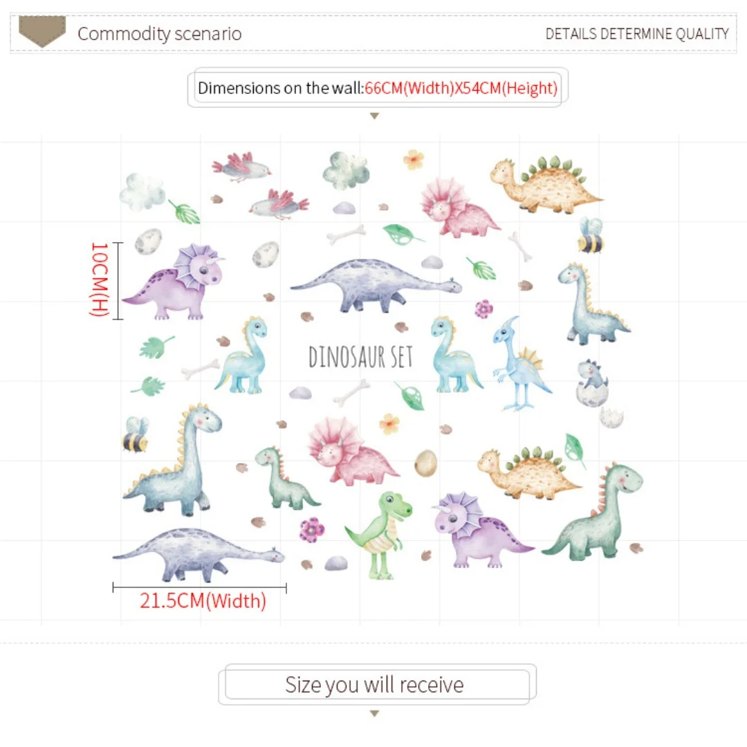 Home Children\'s Room Wall Sticker Watercolour Dinosaur Small Animal Early Childhood Classroom PVC Self-adhesive