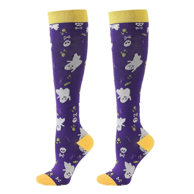 Set di 4 paia di calzini a compressione di Halloween per donna e uomo Kawaii Design originale Happy Funny calzini da allattamento