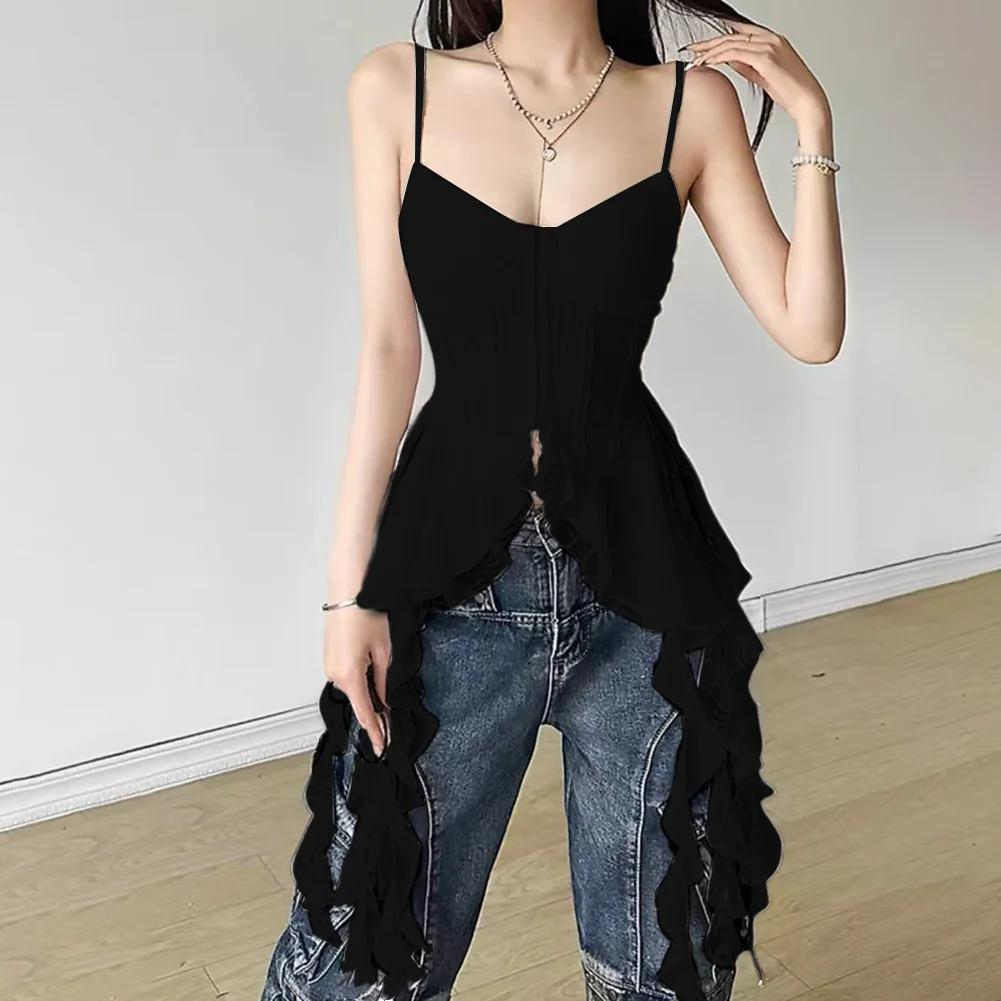 

Женская майка с кружевной строчкой, новый сорт, стиль без рукавов, легкая эластичная сексуальная кружевная майка с оборками, майка с открытой спиной