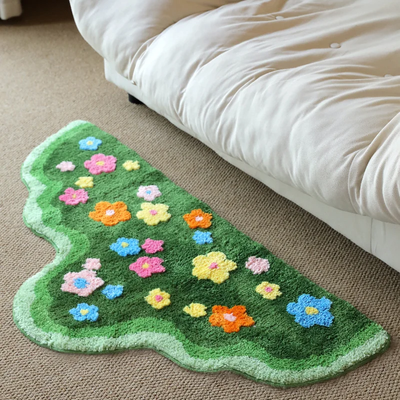 Moss Rug Home Living Room Blanket Bedroom Bedside Carpet Forest High Pile Tufted Woven Rug Machine Washable