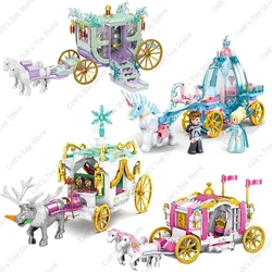 2024 Girls Princess Castle Building Blocks Classic Princess Cartoon Carriage Toys Action Figures Model Bricks Kids Birthday Gift