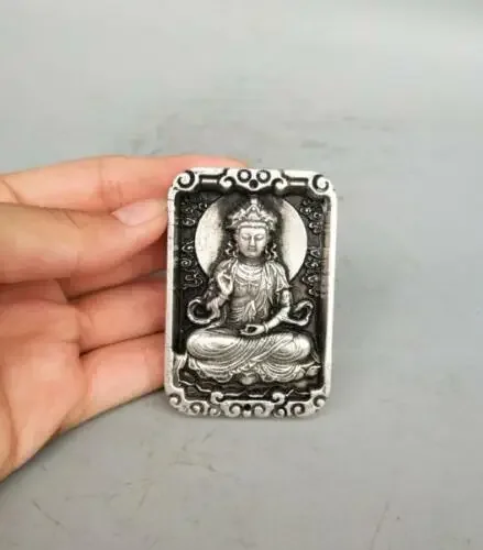 

Old Chinese Tibet silver hand-carved two-sided Guan Yu amulet pendant