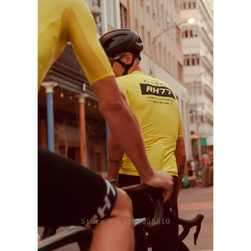 RH77 Men Cycling Jersey MTB Bike Short Sleeve Tops Breathable Quick Dry Fabric Pro Mountain Road Racing Bicycle Cycling Clothing