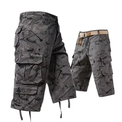 Pantalones Cargo Capri para hombre, ropa de calle de Hip Hop, pantalones cortos de camuflaje, muchos bolsillos, Amazon por debajo de la rodilla, estilo americano, 3/4
