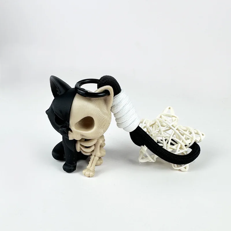 3D-geprint speelgoed sleutelhanger ambachtelijke kat schedel skelet hanger accessoire kinderspeelgoed cadeau