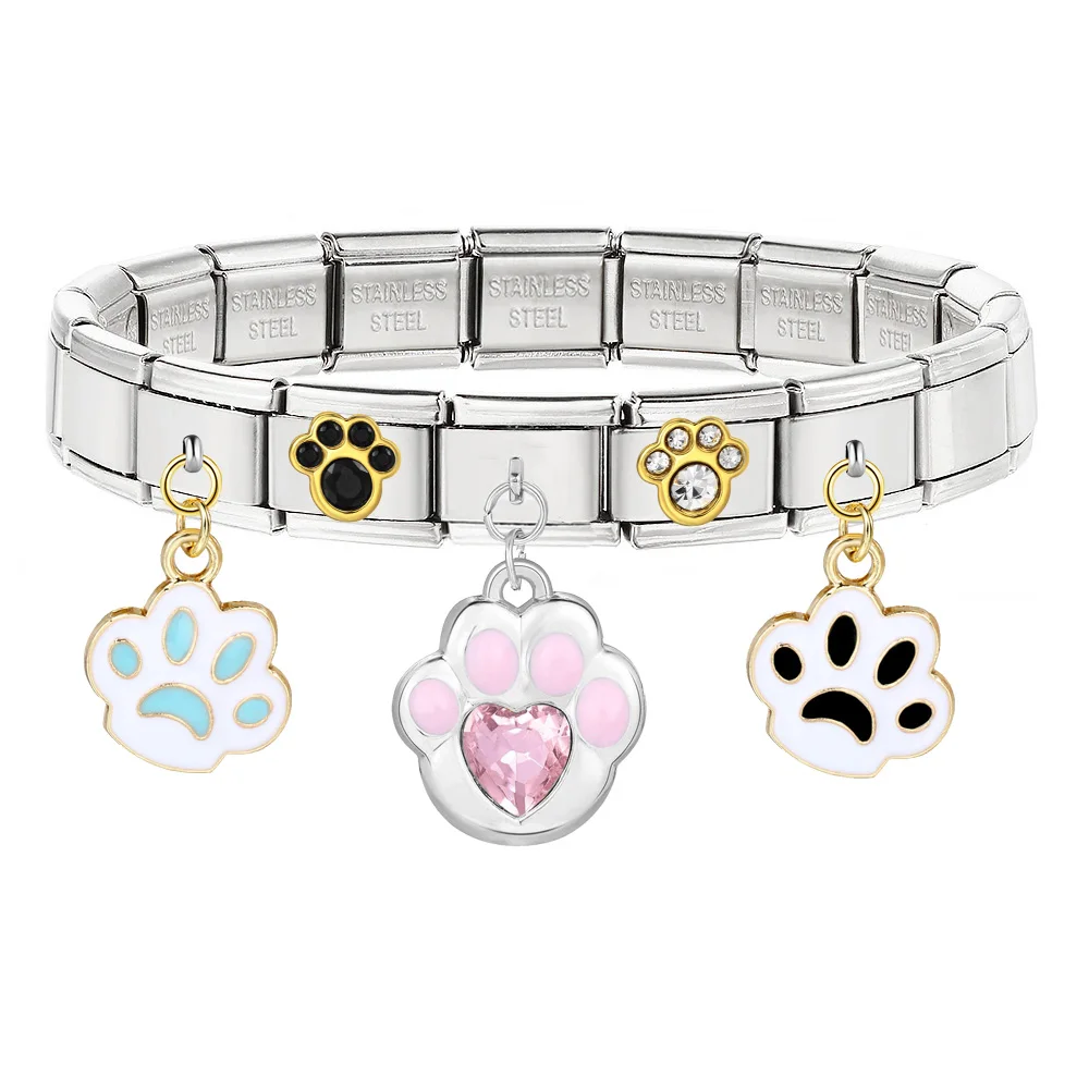 Bunte Katzenpfote, Bärenkralle, Fußabdruck, italienischer elastischer Charm-Anhänger, passend für 9mm Edelstahl-Armbänder, DIY-Modeschmuck – Detail 2