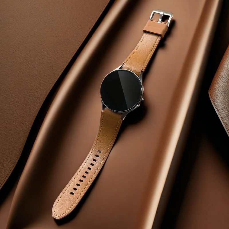 Pulseira de relógio de couro genuíno para Samsung Galaxy Watch 7/FE/6/5/4 (40 mm/44 mm) Fivela segura clássica durável