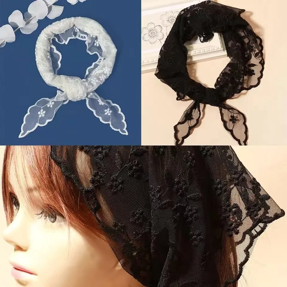 

Fashion Hollow Lace Triangle Scarf Lace Wrist Hair Tie Girl Headscarf Charming Triangle Headband Office Lady