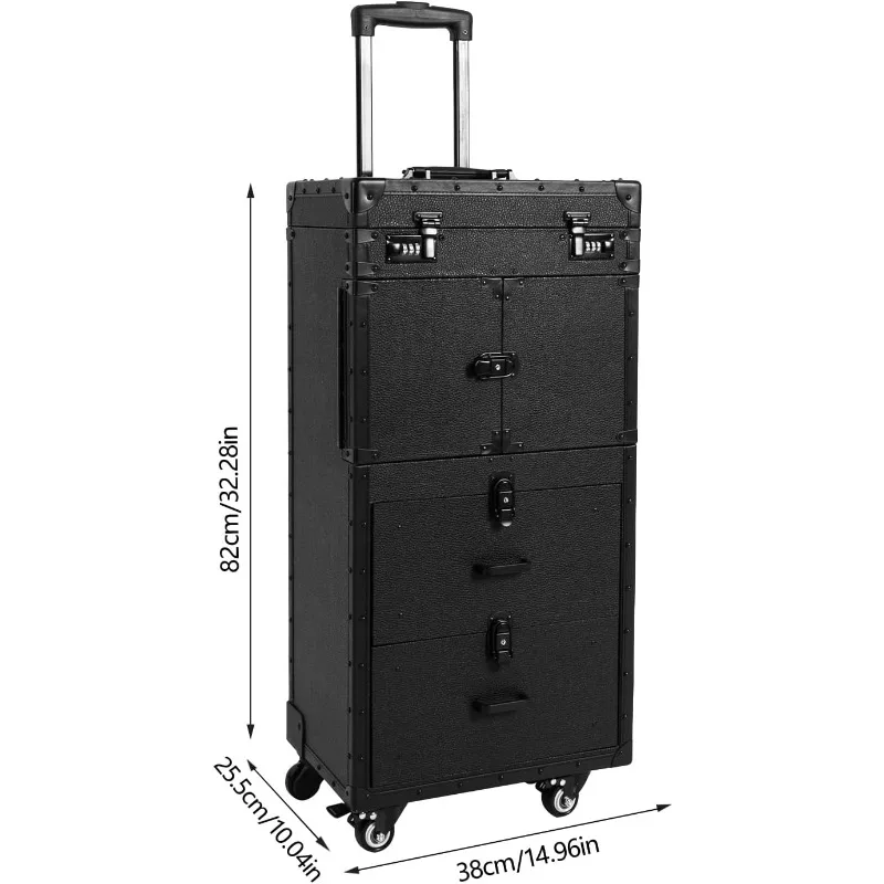 Rolling Lockable Makeup Train Case Artist Cosmetic Train Case Cosmetic Luggage Travel Organizer with Hair Dryer Holder