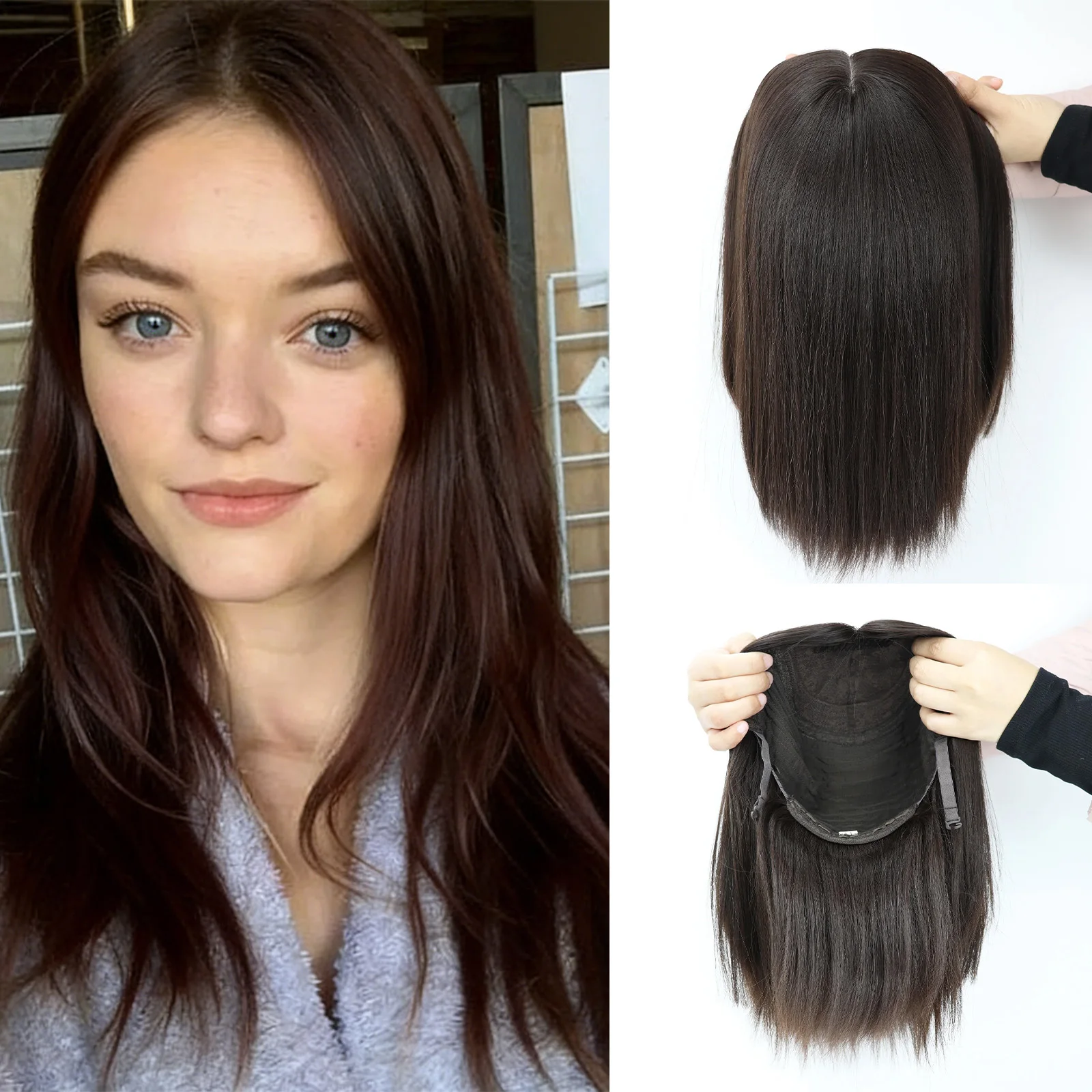 

Kosher Wig for Jews Natural Look Hand Tied Silk Base Full Virgin European Hair Soft Breathable Top with Clips Soft Breathabl