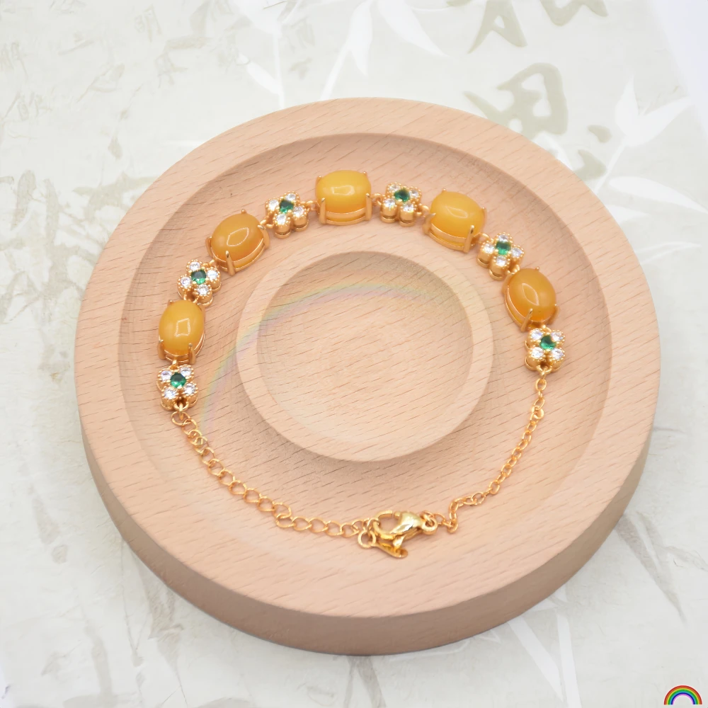 Natural Amber Honey Wax Bracelet Chicken Oil Yellow Egg Noodles Inlaid with Amber Simple Jewelry Rwbuy Brand Design