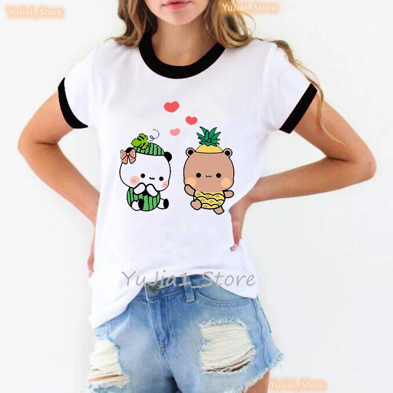 Watermelon And Pineapple Panda Bubu Dudu Tshirt Women'S Clothing Funny Summer T Shirt Femme Harajuku Kawaii Clothes T-Shirt Tops