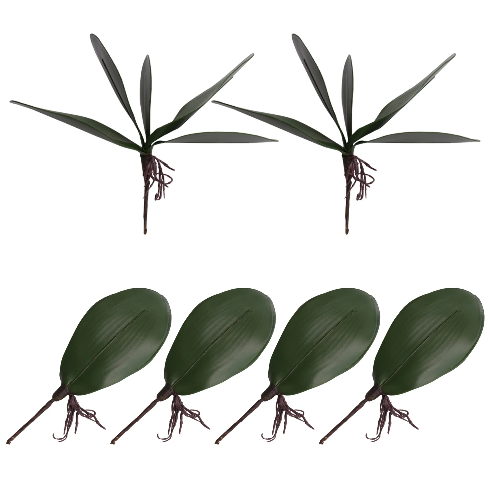 Le orchidee Phalaenopsis lasciano le radici artificiali dall'aspetto reale piante di contatto in lattice composizione di foglie finte verdi, 6 pezzi