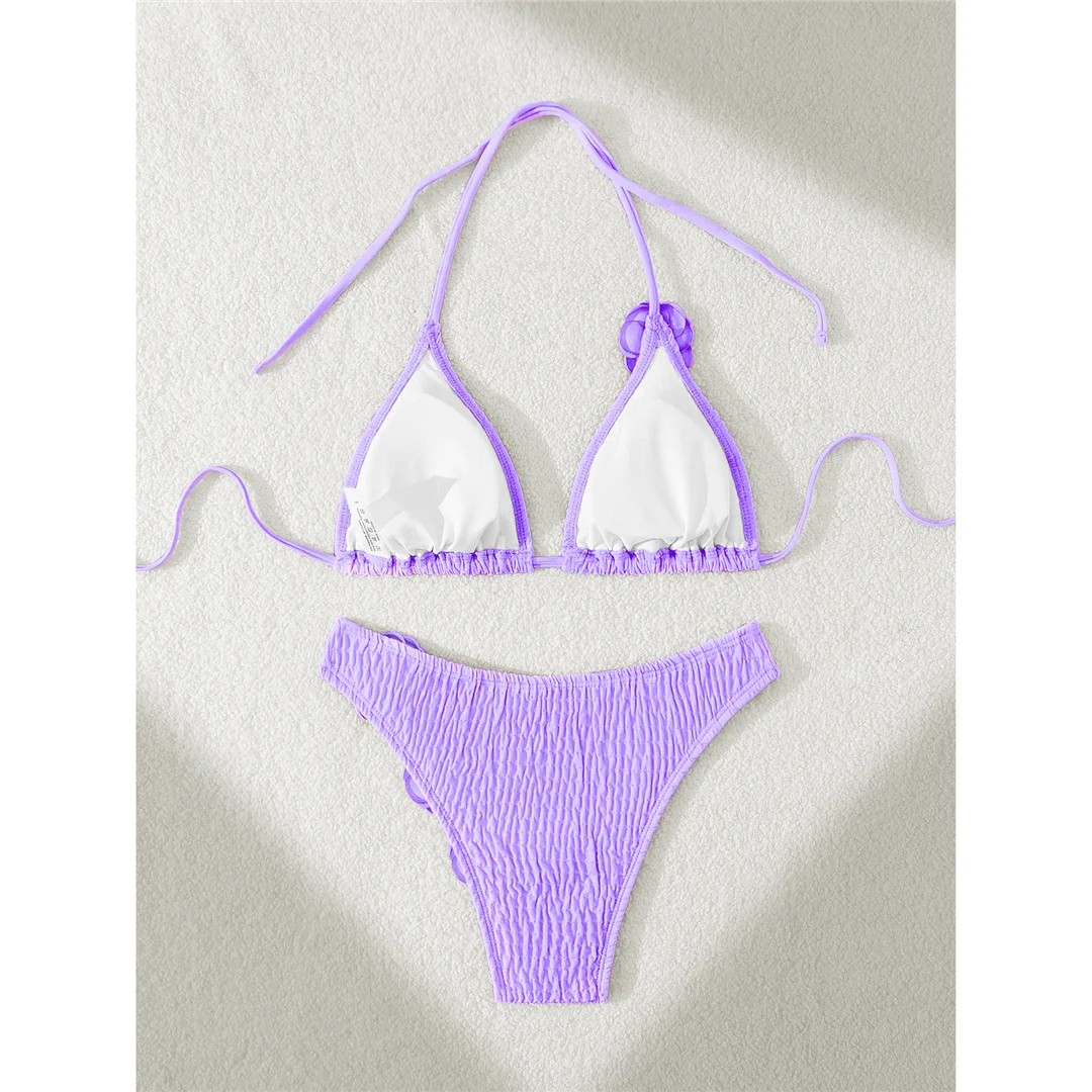 3D-Blumen-Neckholder-Bikini mit Falten, brasilianischer Stil, Damen-Badeanzug, zweiteiliges Bikini-Set, Badebekleidung, Badeanzug, Modell V5559 – Detail 23