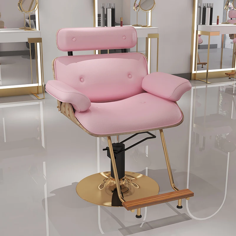 

Pink Pedicure Stylist Barber Chair Salon Luxury Aesthetic Golden Barbers Armchair Rotating Mocho Cadeira Barber Equipment MQ50BC