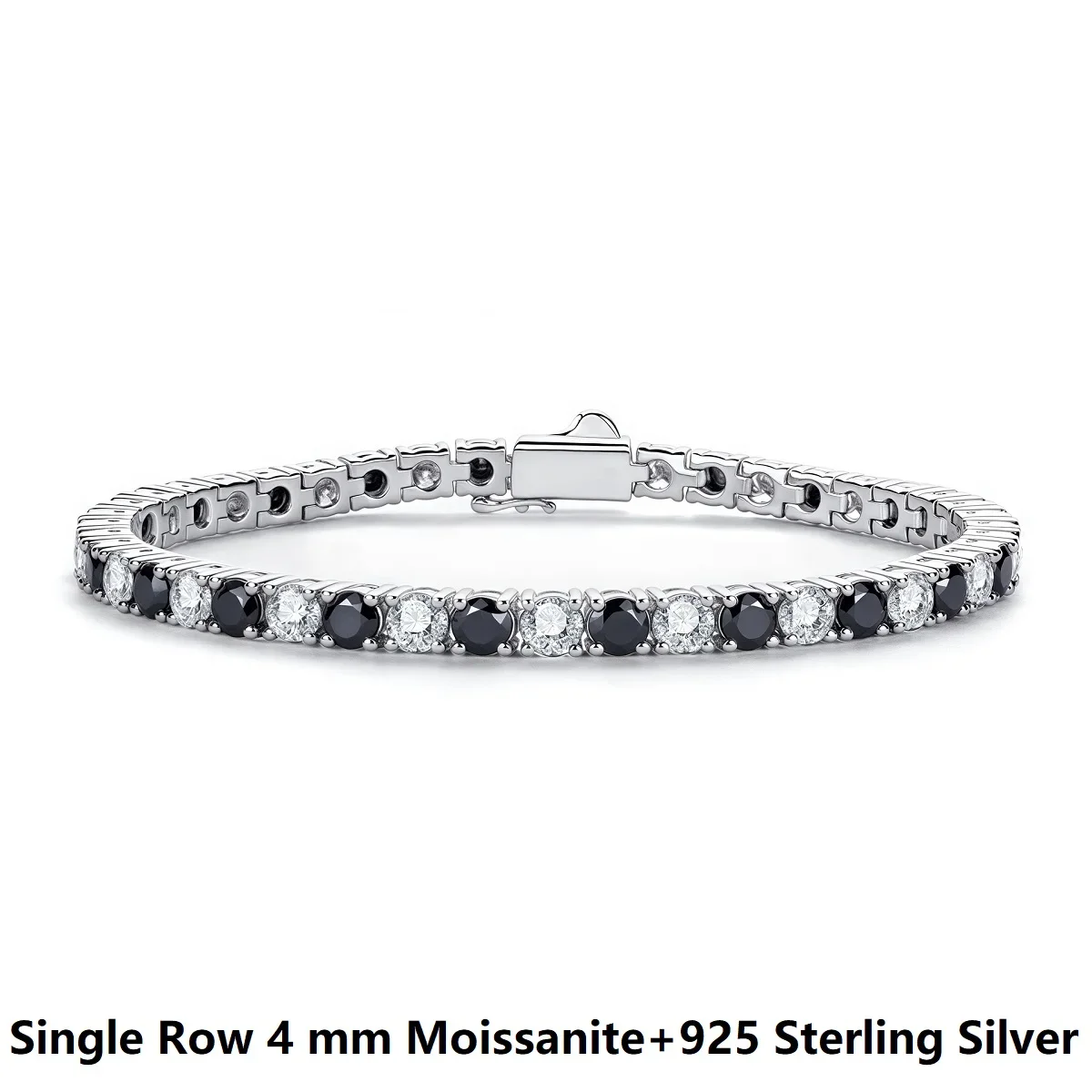 

4mm Black & White Moissanite Tennis Bracelet for Women, 925 Sterling Silver Elegant Jewelry, Perfect Gift for Party & Prom