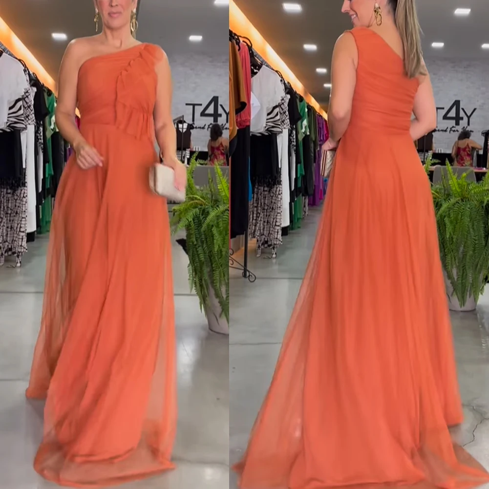 

One Shoulder Evening Dresses Long A Line فساتين سهرة Вечернее платье Elegant Tulle Formal Prom Party Dress Robe de soirée