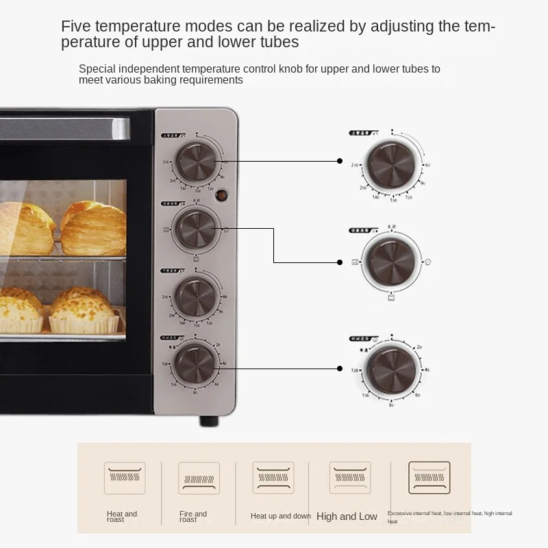 Electric Oven Household Multifunctional 32L Rotary Baking Fork, Independent Temperature Control of Upper and Lower Pipes TB32D